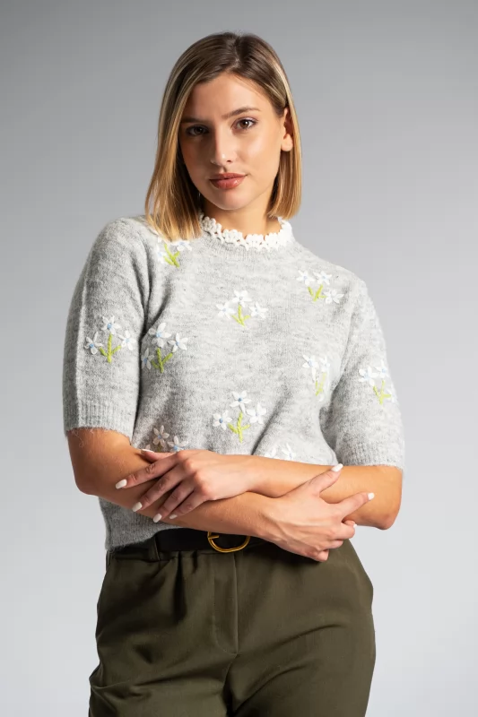 Knitted Short Sleeves Flowers