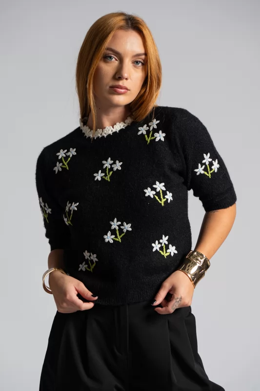 Knitted Short Sleeves Flowers