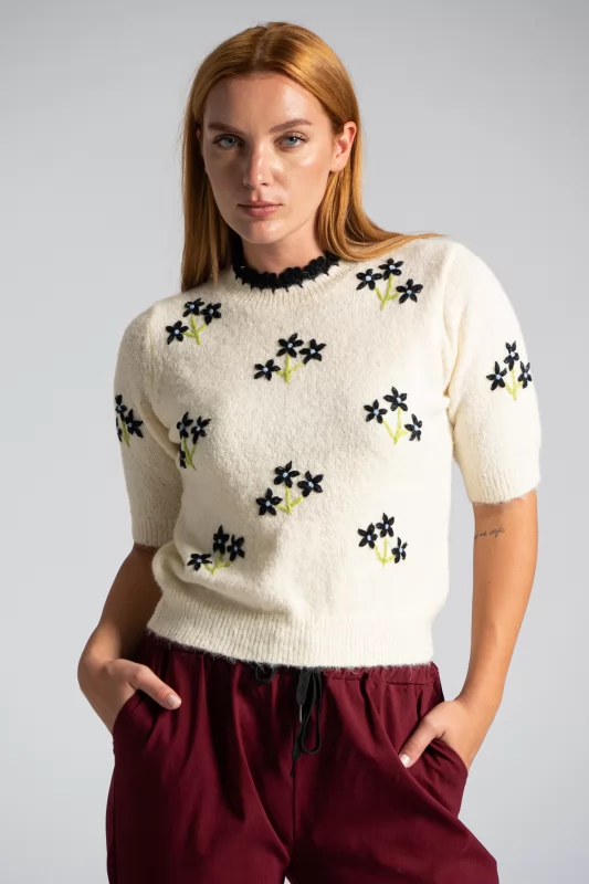 Knitted Short Sleeves Flowers