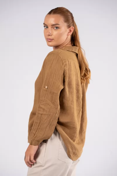 Shirt Basic Linen Brown