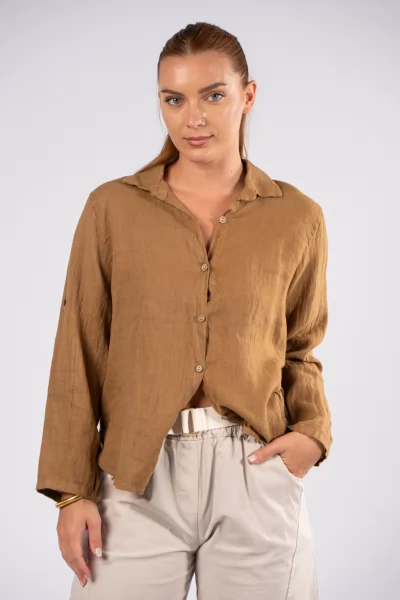 Shirt Basic Linen Brown