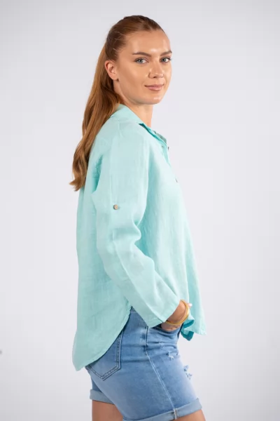Shirt Basic Linen Turquoise