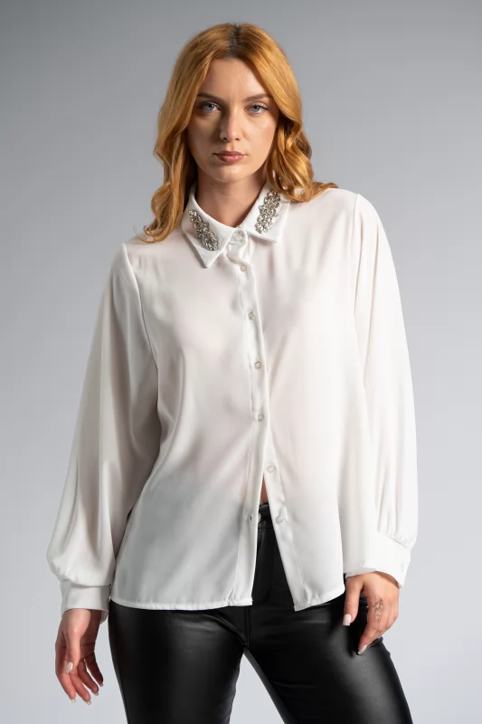 C-Throu Shirt Strassed Collar