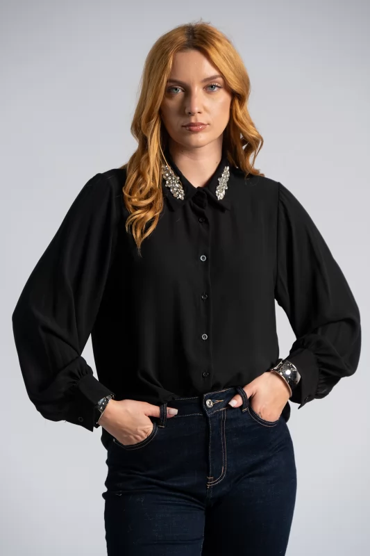 C-Throu Shirt Strassed Collar