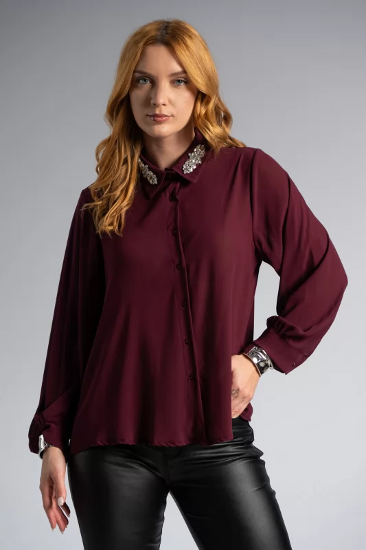 C-Throu Shirt Strassed Collar