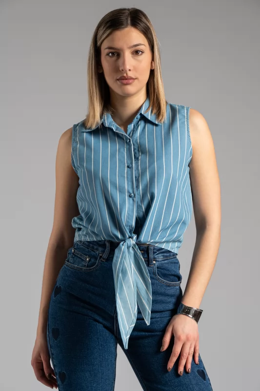 Shirt Crop Striped Chiffon