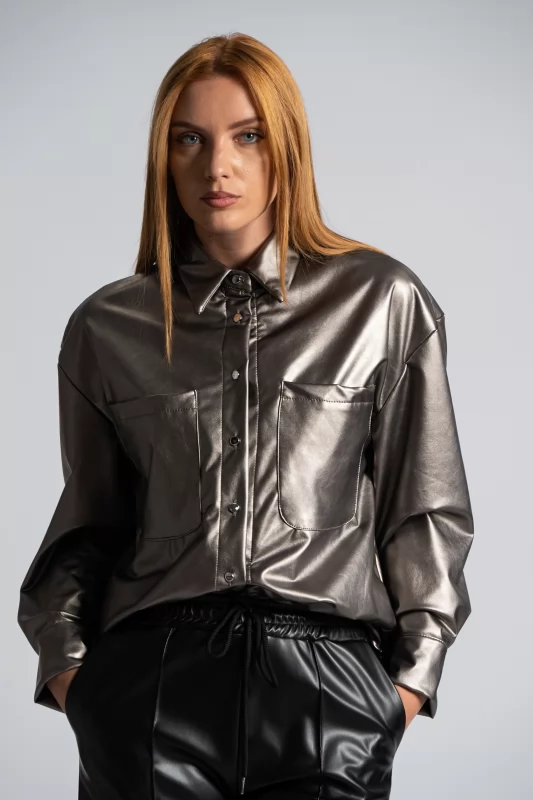 Shirt Leatherette Metallic Anthracite