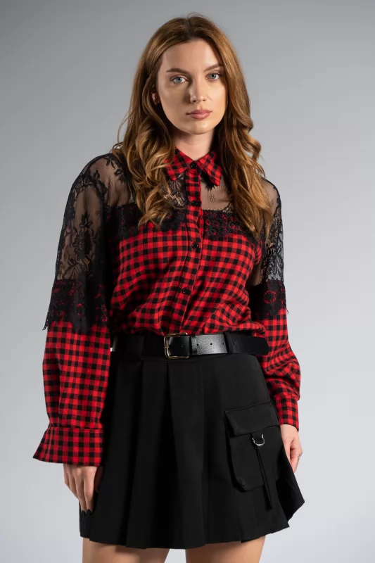 Shirt Plaid Lace 