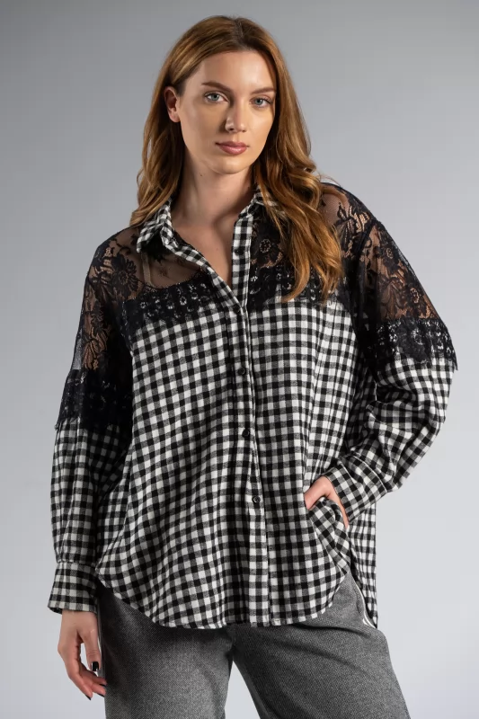 Shirt Plaid Lace 