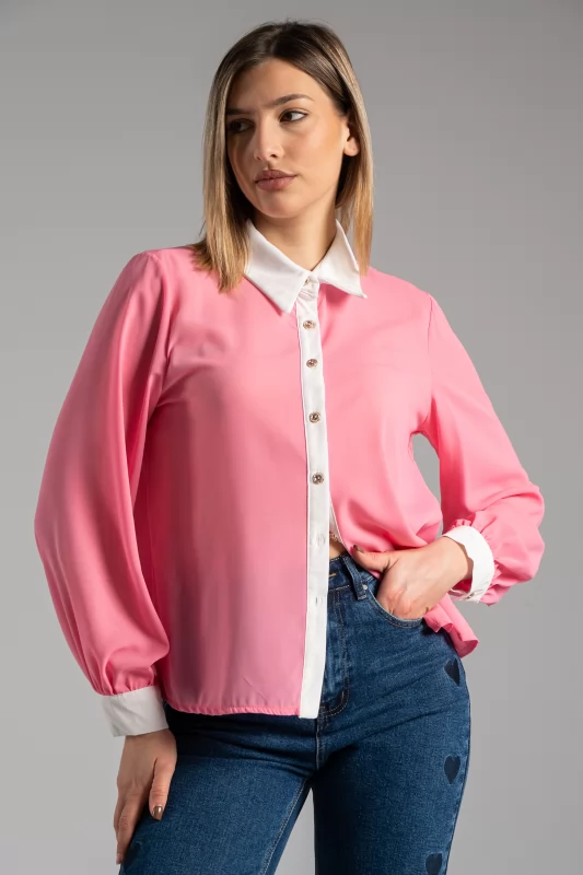 Shirt White Details Pink