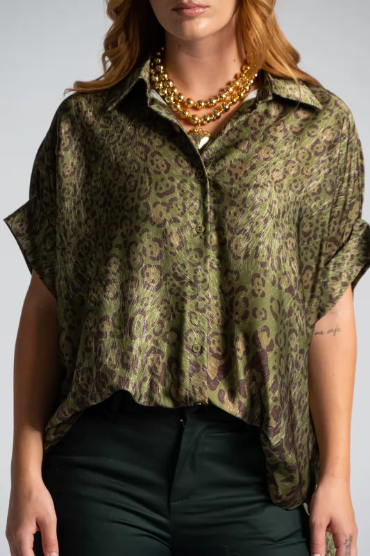 Shirt Satin Animal Pattern