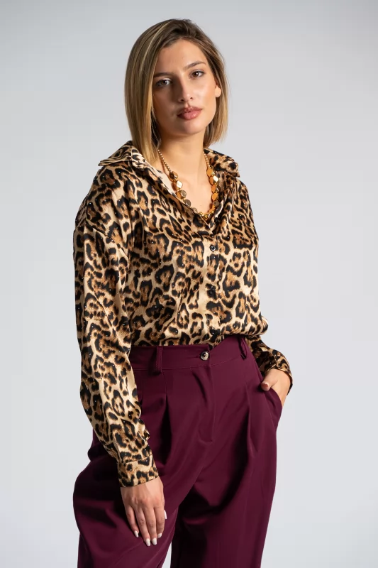 Shirt Rhinstones Animal Print