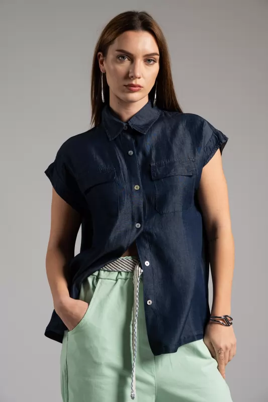 Shirt Jean Sleeveless 