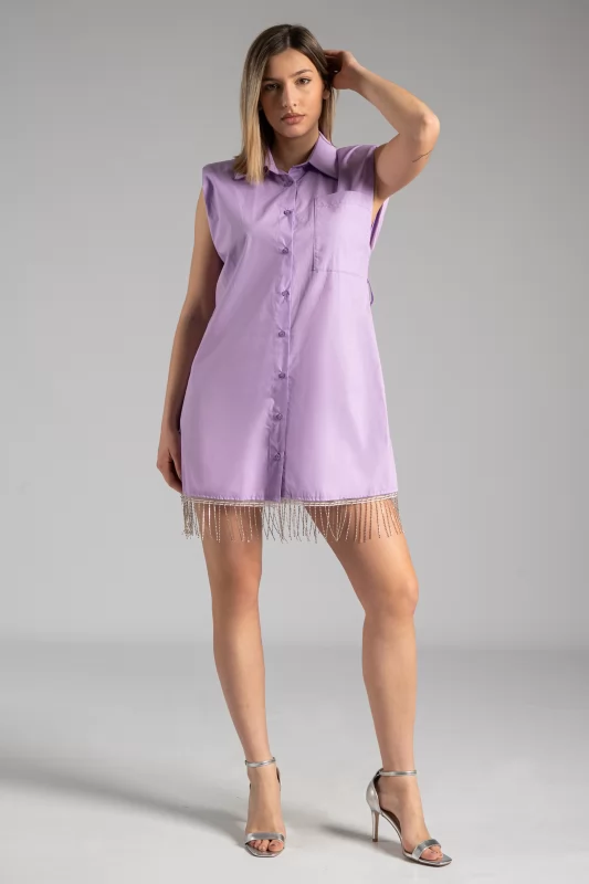 Shirtdress Fringes Strass Lavender