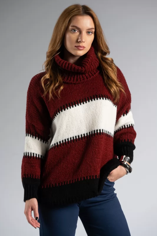 Sweater Color Block Turtleneck