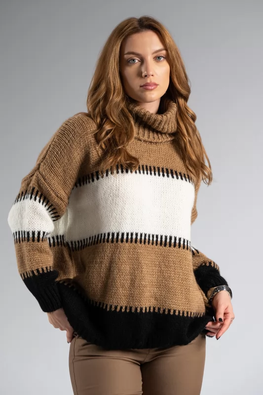 Sweater Color Block Turtleneck