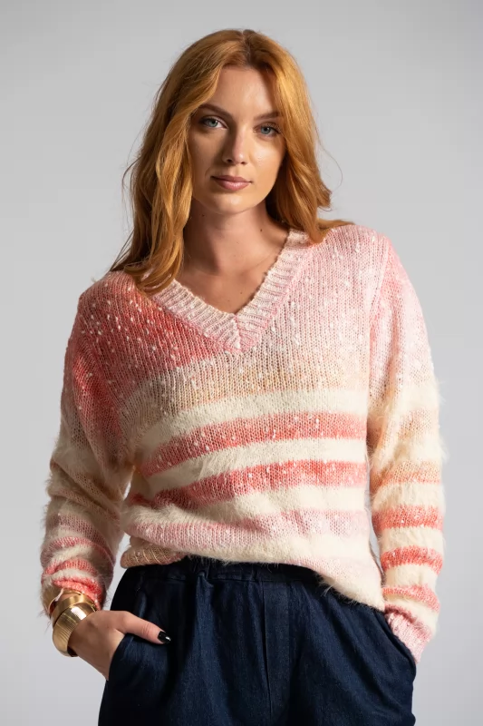 Sweater V Color Block Stripes