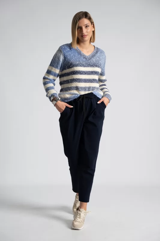 Sweater V Color Block Stripes