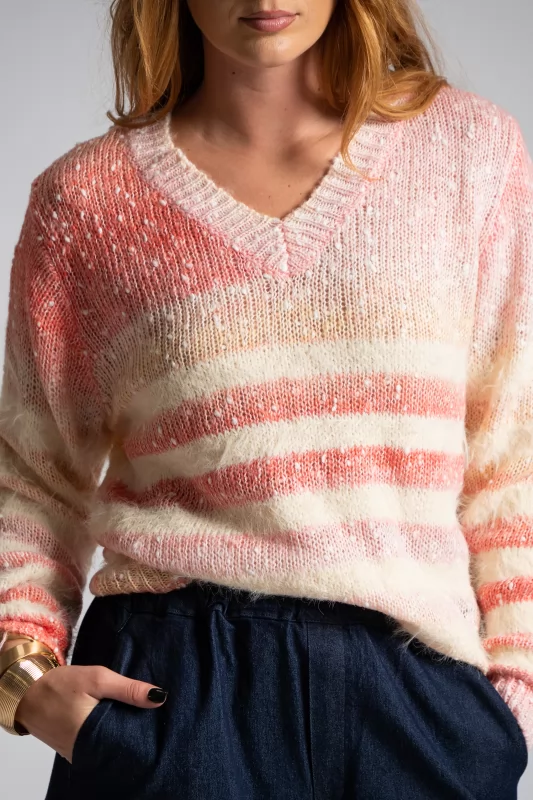 Sweater V Color Block Stripes