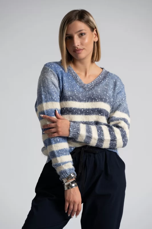 Sweater V Color Block Stripes