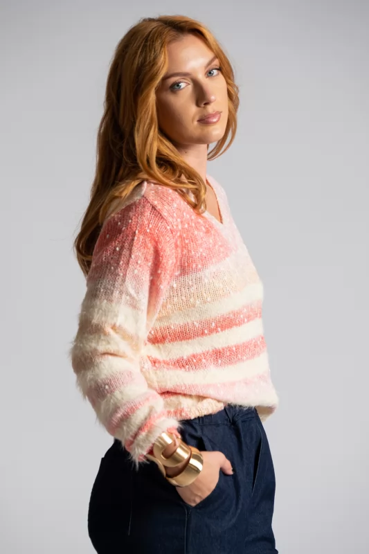 Sweater V Color Block Stripes