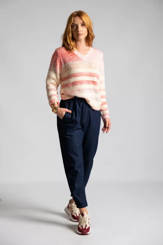 Sweater V Color Block Stripes