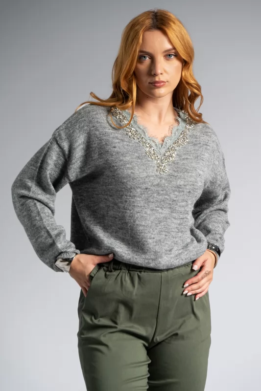 Sweater V Strass Lace