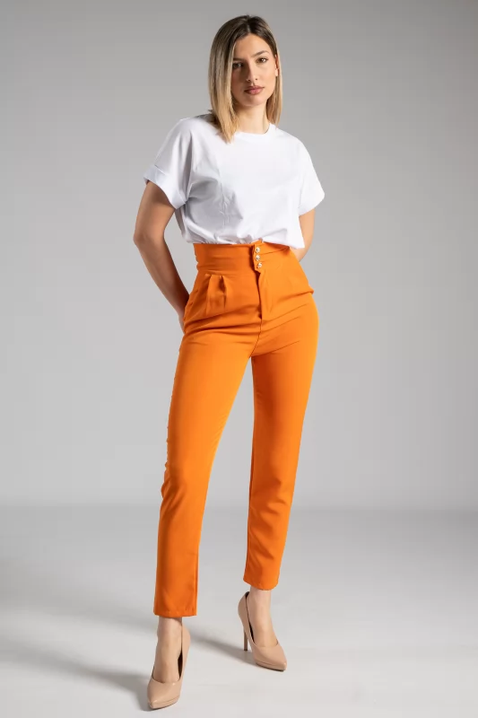 High Waist Trousers Buttoned Copper