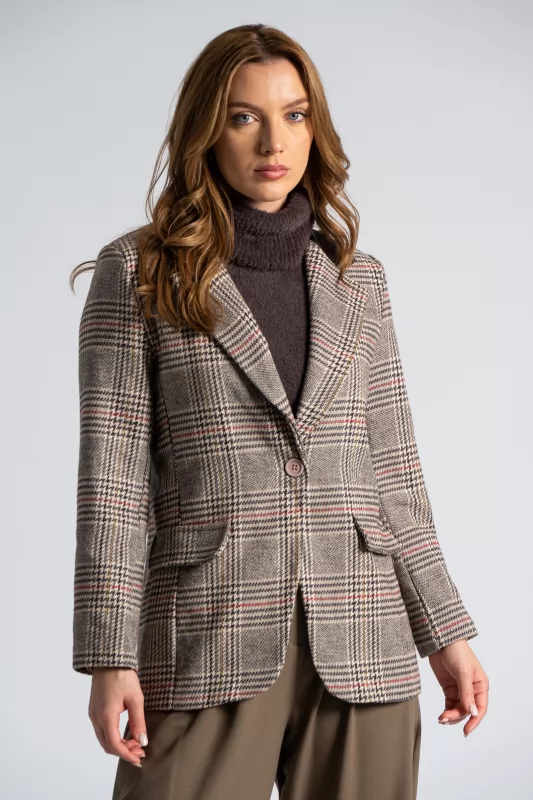 Jacket Plaid Leather Collar