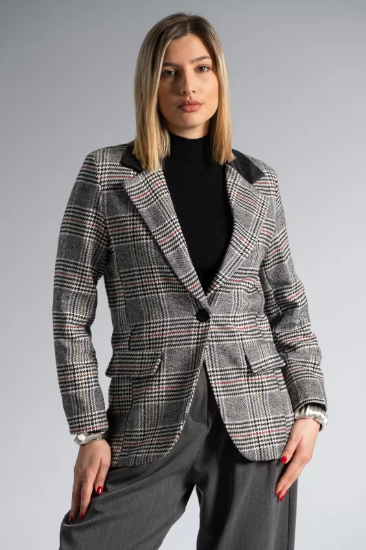 Jacket Plaid Leather Collar