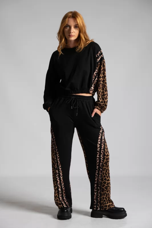 Animal Pattern Blouse-Trousers Sweatpants Set