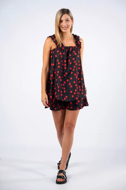 Σετ Top-Shorts Cherry Μαύρο