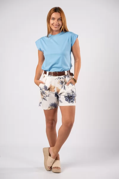 Shorts Floral Belt Blue-White