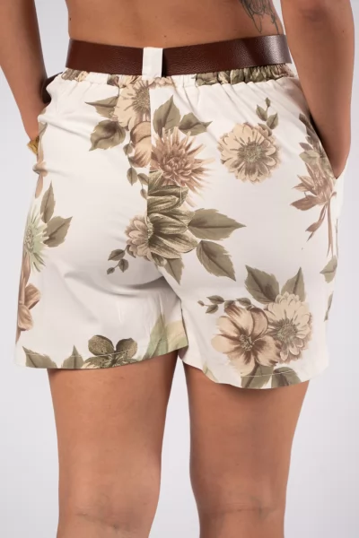 Shorts Floral Ζώνη Χακί-Λευκό