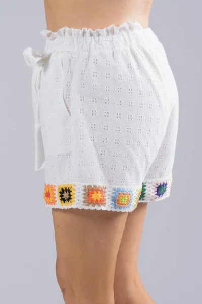 Shorts Κιπούρ Boho Paperbag Λευκό