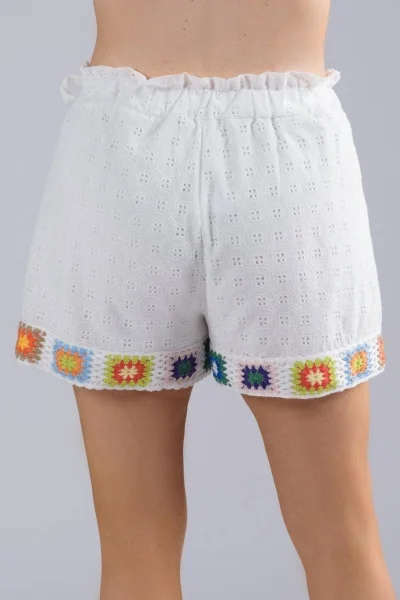 Shorts Κιπούρ Boho Paperbag Λευκό