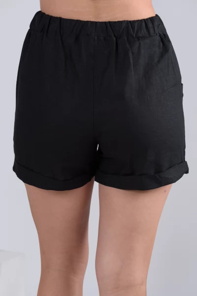 Shorts Elastic Linen Black