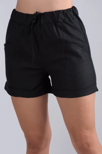 Shorts Λάστιχο Λινό Μαύρο