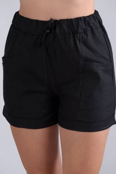 Shorts Λάστιχο Λινό Μαύρο