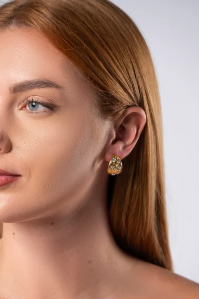 Earrings Strass Semi-Circular Gold