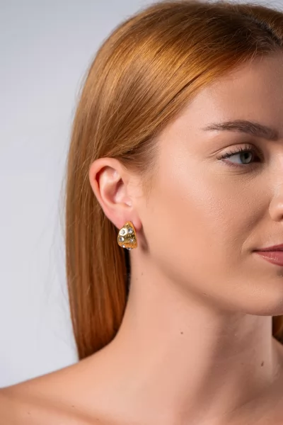 Earrings Strass Semi-Circular Gold