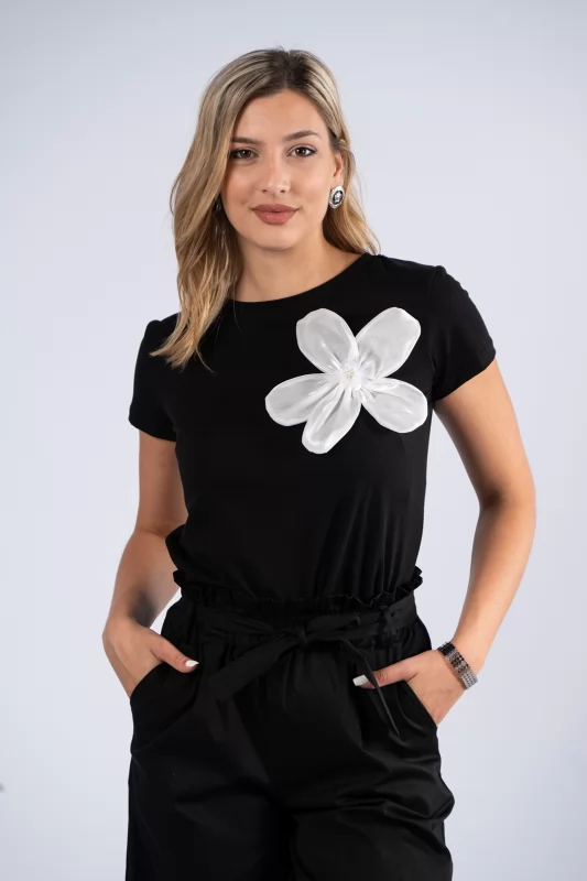 T-shirt 3D Λουλούδι Μαύρο