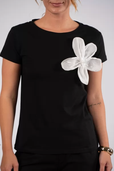T-shirt 3D Λουλούδι Μαύρο