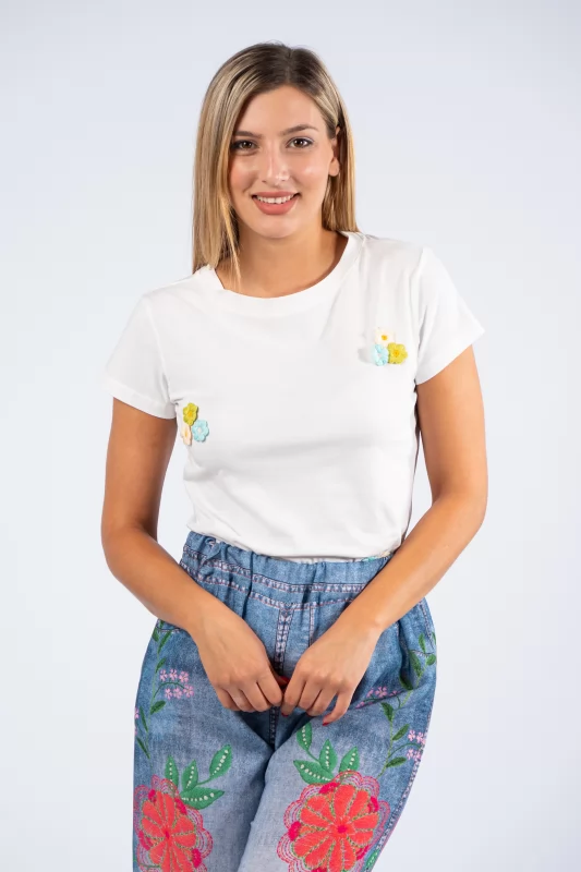 T-Shirt 3D Daisies Light Blue-White