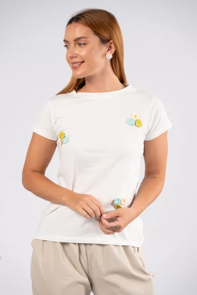 T-Shirt 3D Μαργαρίτες Γαλάζιο-Λευκό