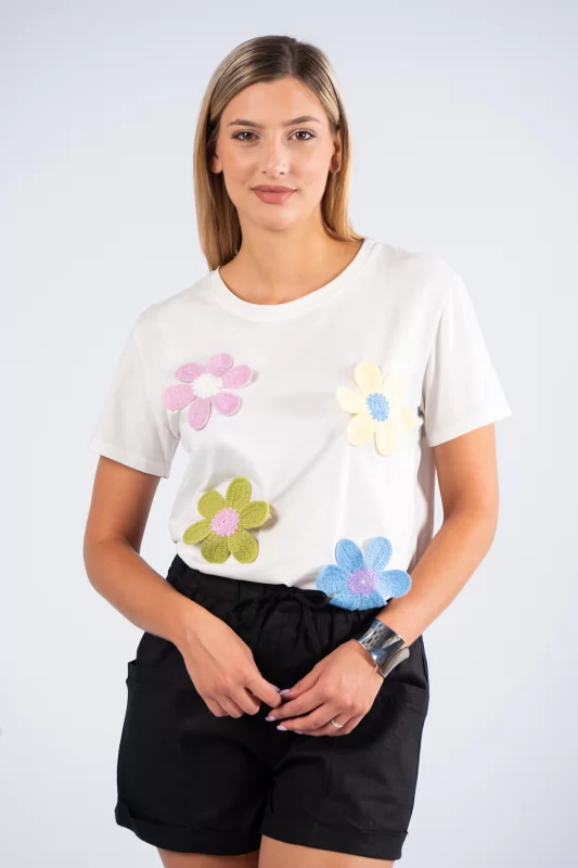 T-Shirt 3D Daisies White