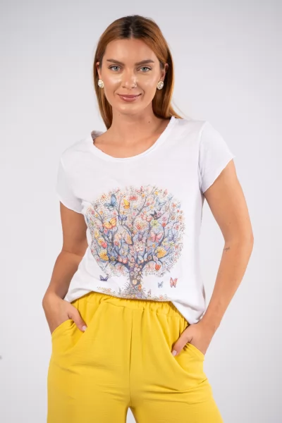 T-shirt Butterfly Tree White