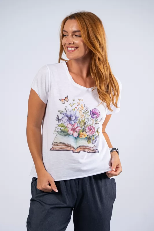 T-shirt Flowers-Butterflies Λευκό
