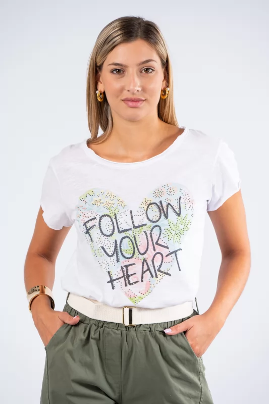 T-shirt Follow Your Heart Λευκό