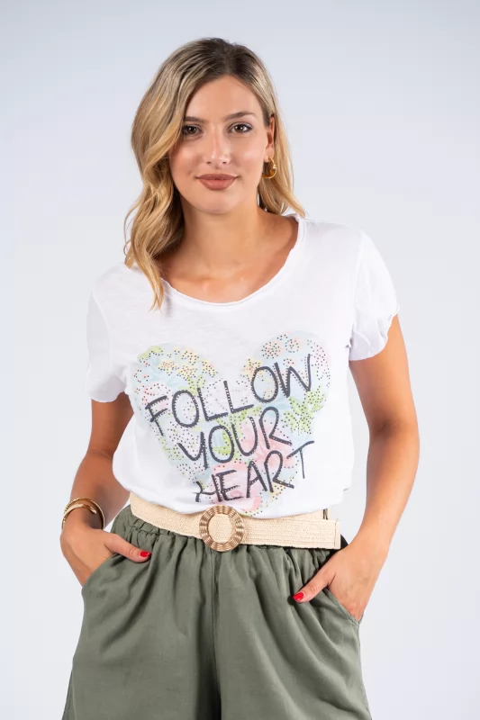 T-shirt Follow Your Heart Λευκό
